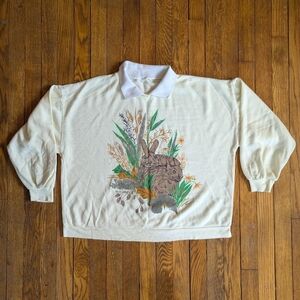 Vintage 80's Bunny Rabbit Collared Crewneck Sweatshirt